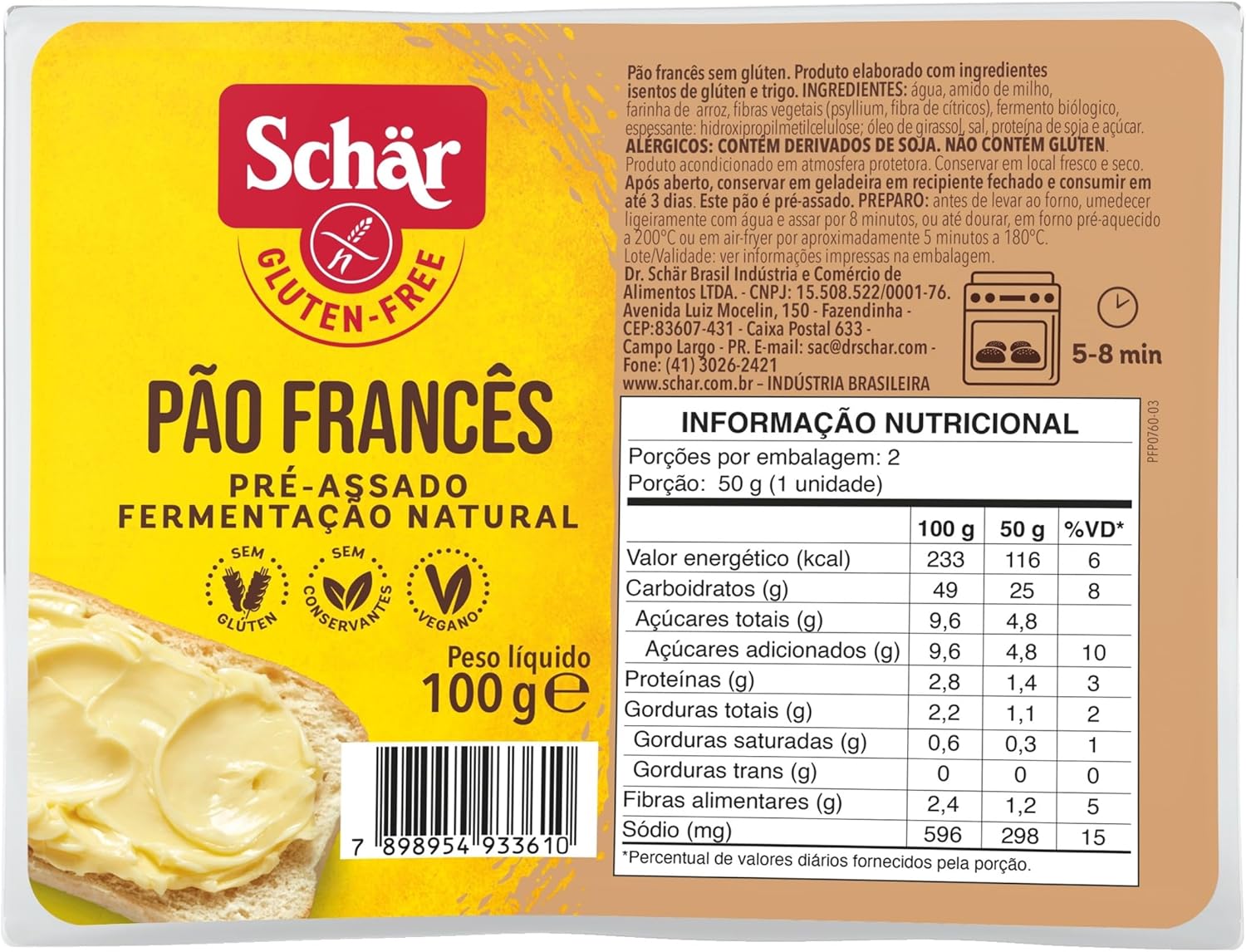 Schar Pão Francês Sem Glúten e Sem Lactose 100g
