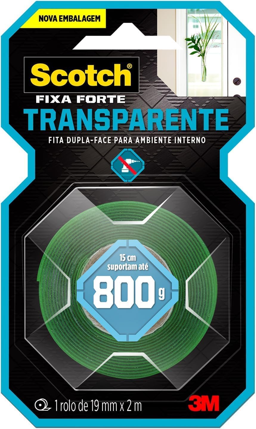 Scotch 3M Fixa Forte: Fita Dupla Face Transparente 19mm x 2m