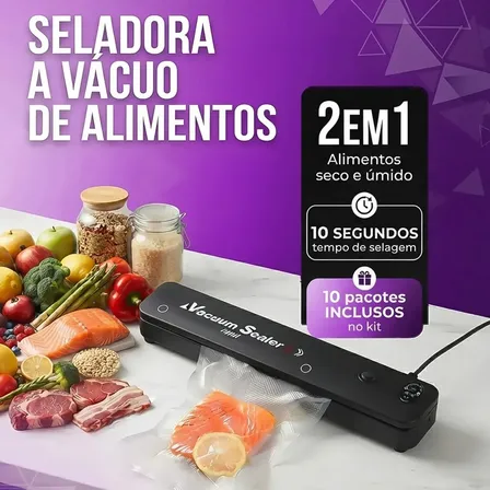Seladora a Vácuo Portátil para Alimentos com Kit de Embalagens