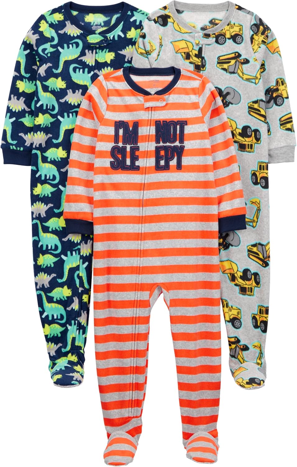 Kit Pijama Infantil Simple Joys by Carter's - 3 Peças Conjunto de três pijamas infantis de lã com pés Simple Joys by Carter's nas cores cinza e azul