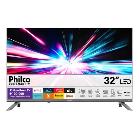 Smart TV 32 Polegadas Philco Roku TV com Áudio Dolby e HDR10