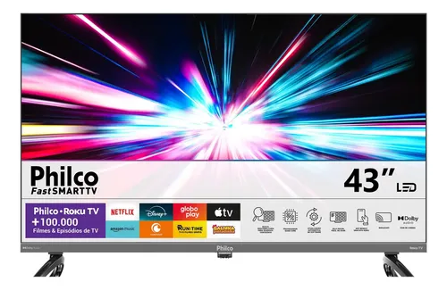 Philco P43VIK Smart TV 43 polegadas Full HD Smart TV Philco 43 polegadas modelo P43VIK com sistema Roku TV e resolução Full HD em fundo branco