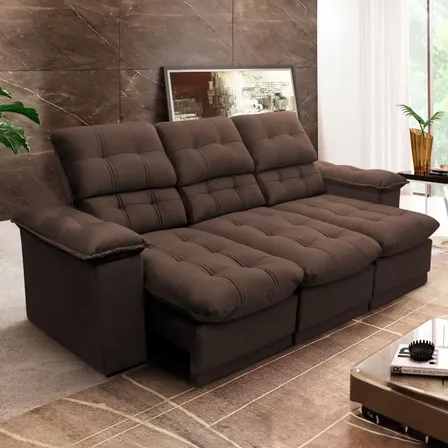 Sofá Retrátil e Reclinável Atenas 2,30m Suede Velut