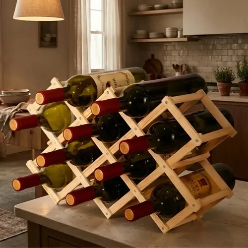 Suporte Adega Porta Vinhos 10 Garrafas Retrátil em Bambu Pítia