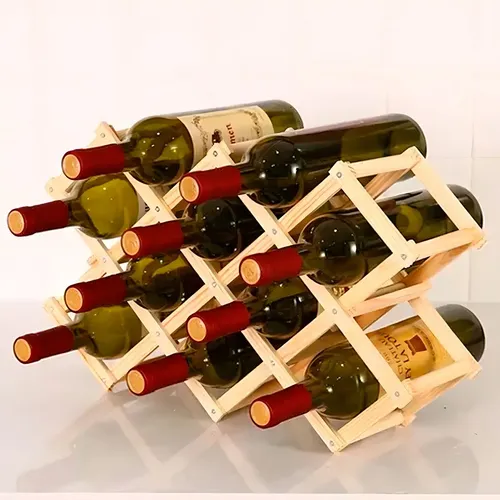 Suporte Adega Porta Vinhos Retrátil em Madeira para 10 Garrafas