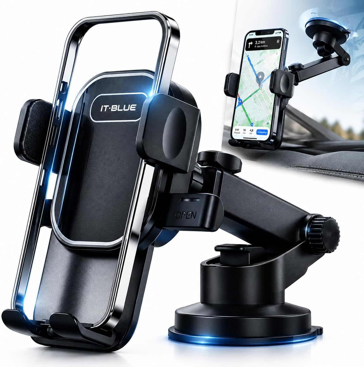 Suporte Celular Veicular 360° Premium com Ventosa Ultra Forte
