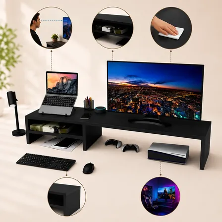Suporte Preto para Monitor e PC Gamer Base de Informática