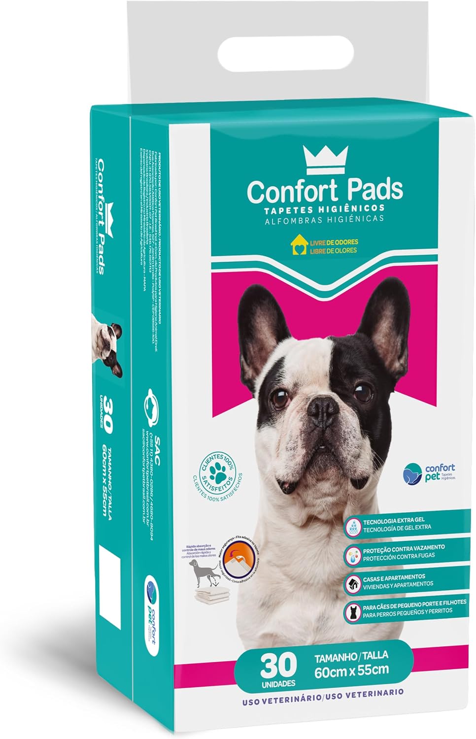 Tapete Higiênico Confort Pads 60x55 cm com 30 Unidades