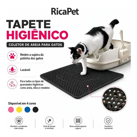 Tapete Higiênico Coletor de Areia para Gatos Tamanho G Preto