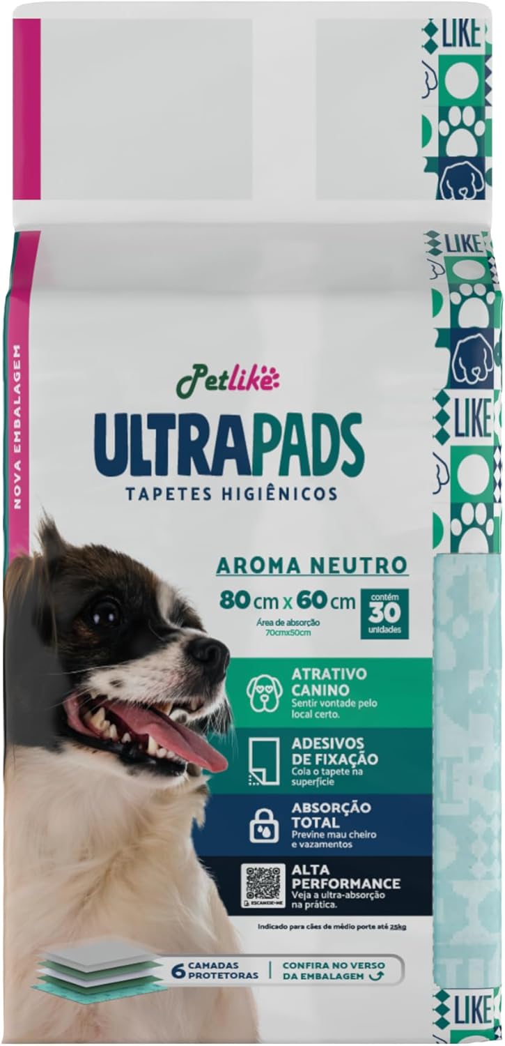 Tapete Higiênico Petlike Ultrapads Aroma Neutro 80cmx60cm