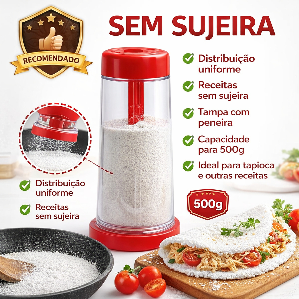 Tapioqueira Peneira e Polvilhador Manual 500g com Funil