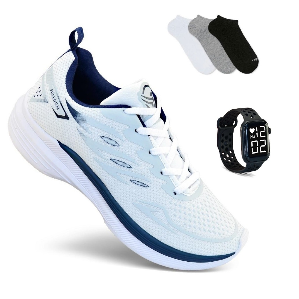 Kit Tênis Masculino Esportivo com Relógio Digital e Par de Meias