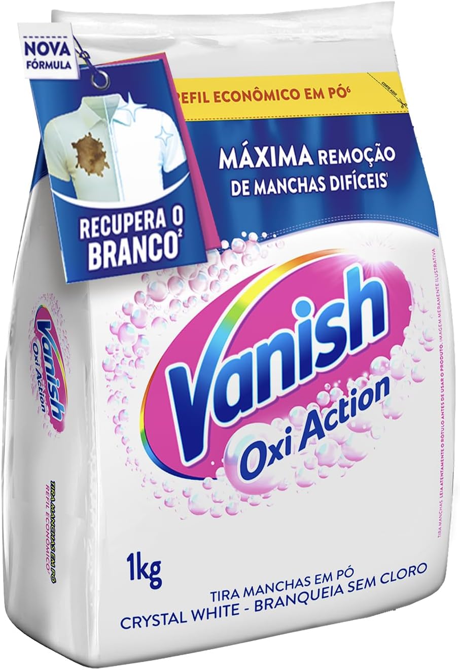Tira Manchas Vanish em Pó Crystal White Oxi Action para roupas brancas Refil Econômico 1kg