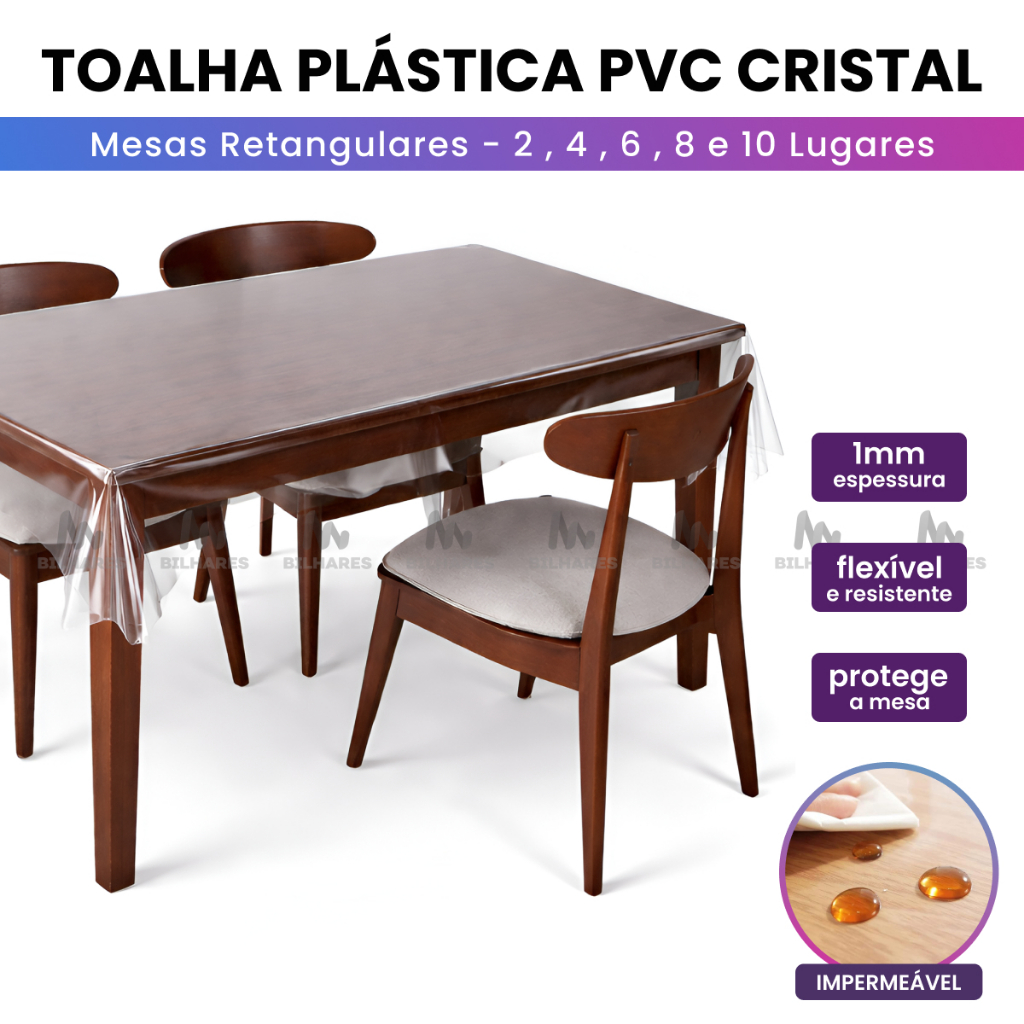 Toalha de Mesa Transparente PVC Premium 0,10mm Antiderrapante
