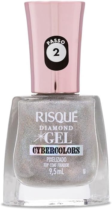 Top Coat Fixador Efeito Holográfico Risqué Diamond Gel Cybercolors Pixelizado