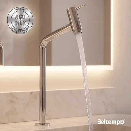 Torneira de Banheiro Bica Alta Link 45° Beltempo Inox Cromada