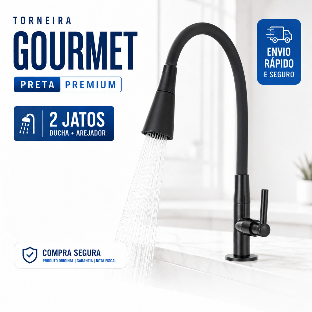 Torneira Cozinha Gourmet Preta Flexível: Vale a Pena?