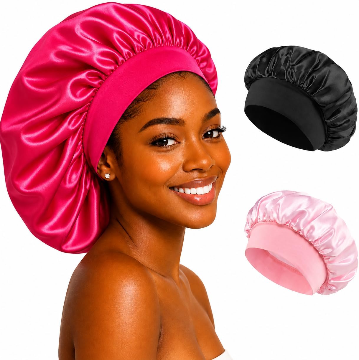 Touca de Cetim com Faixa Elástica Larga Anti Frizz - Material Premium