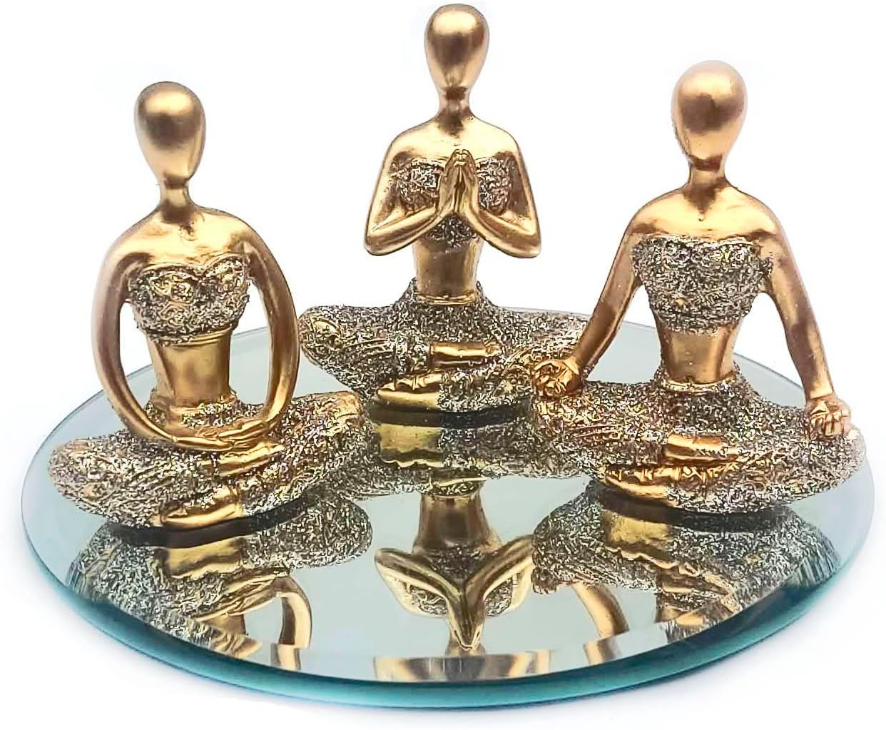 Trio Decorativo Yoga em Resina com Base Espelhada
