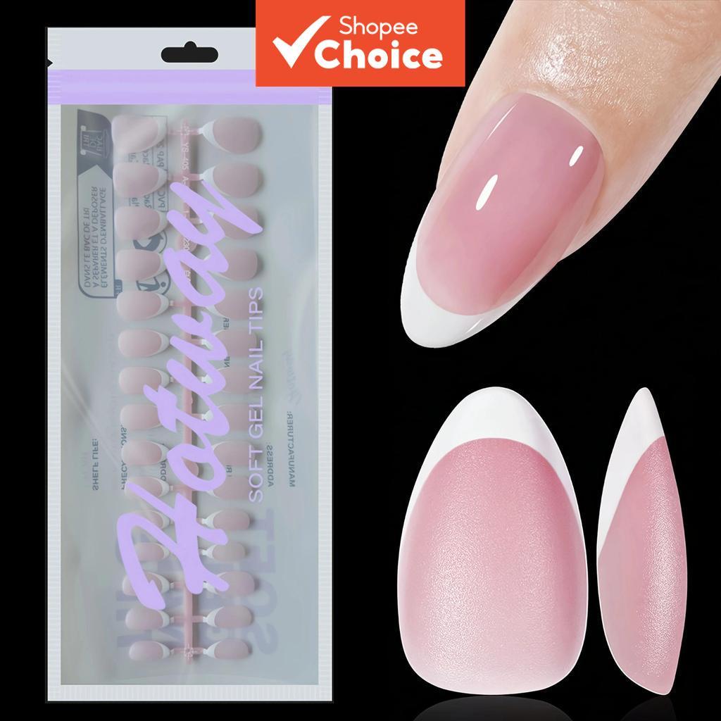 Kit 120 Unhas Postiças Amêndoa Francesa Rosa e Nude Claro