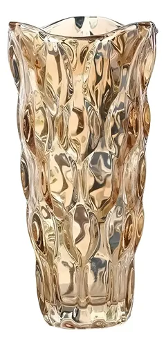 Vaso de Vidro Grosso Âmbar Lapidado para Decoração