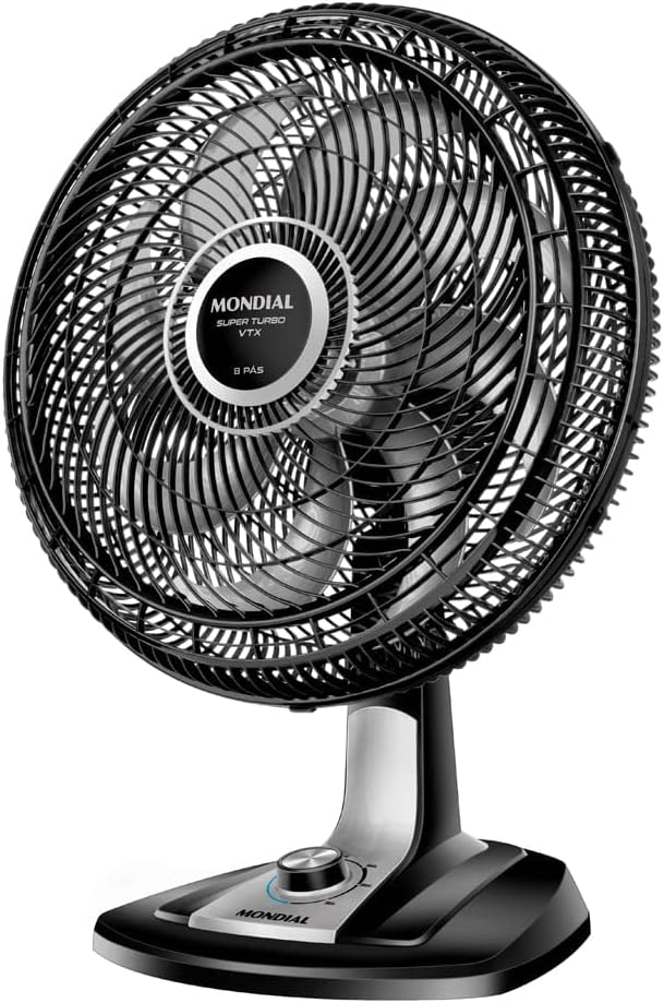 Mondial Super Turbo VTX-40-8P 40cm 220V Ventilador de mesa Mondial Super Turbo preto e prata com hélice de oito pás e grade frontal