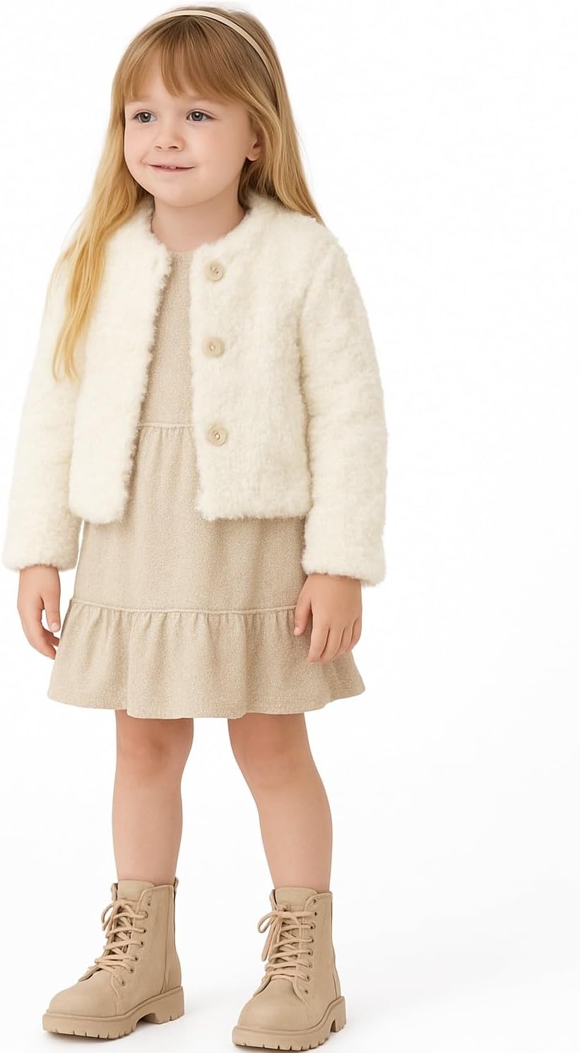 Vestido com Casaco em Pelo Infantil Kiki Xodó (Tamanhos 1 ao 4)