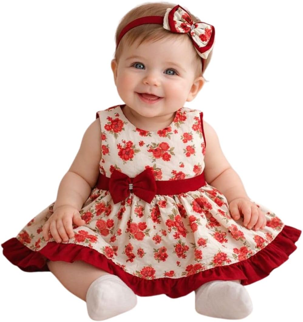 Vestido Curto Para Bebê Menina Ariele Floral Luxo 02 Peças