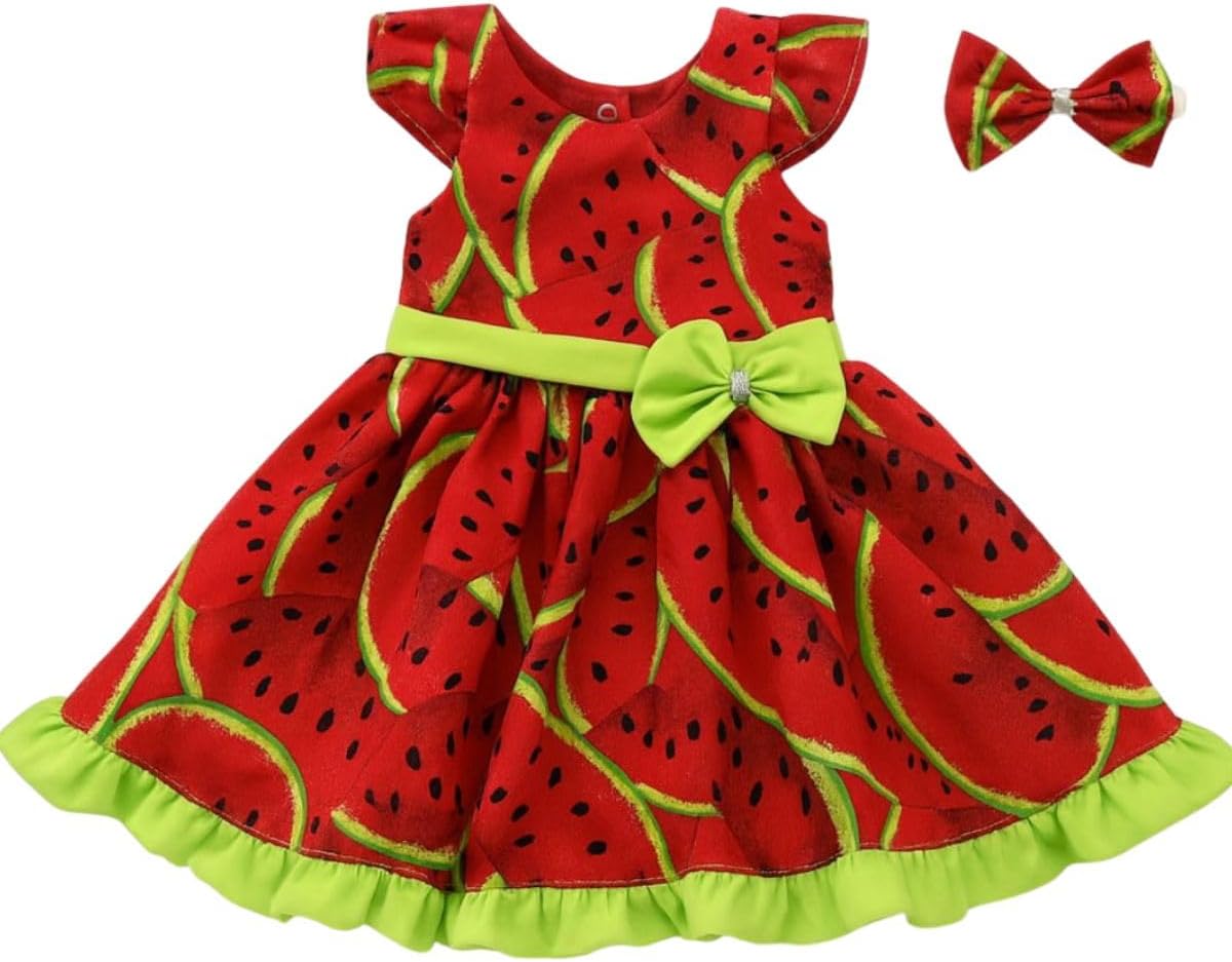 Vestido Curto Estampado Melancia Magali para Bebê Menina