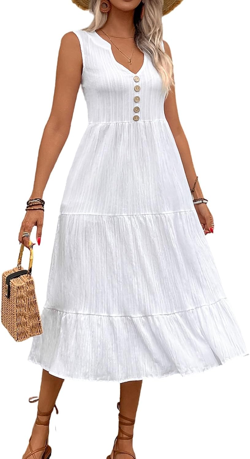 Vestido de Verão Feminino Elegante Gola V sem Mangas DJ529