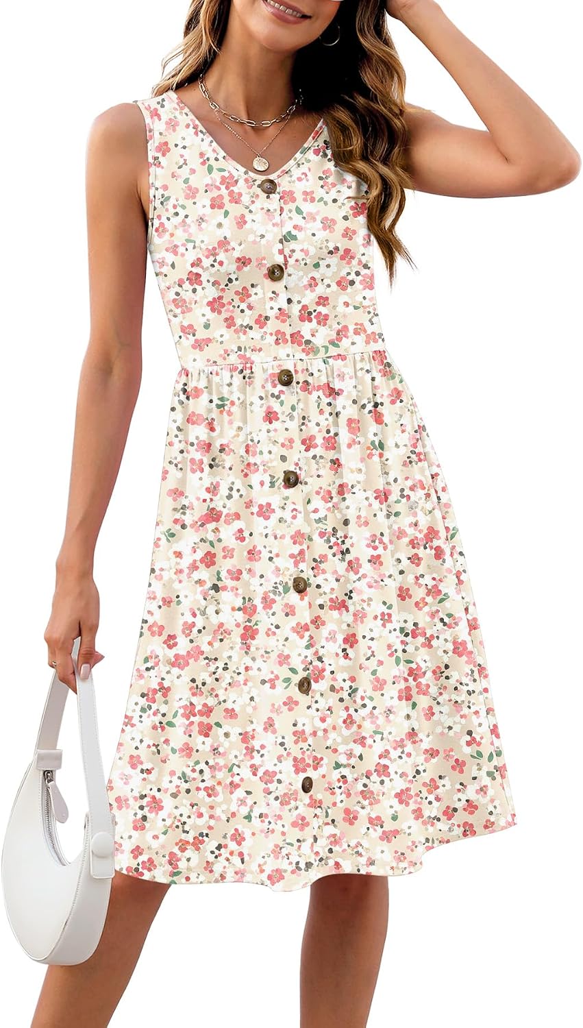 Vestido Feminino Casual de Verão Sem Mangas com Decote em V