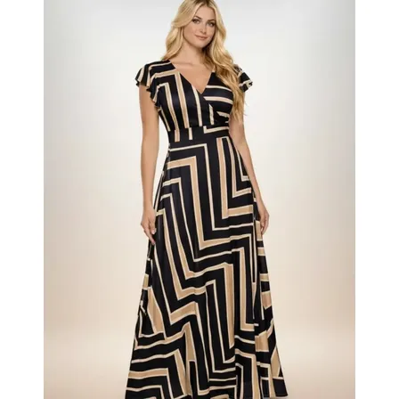 Vestido Feminino Longo Moda Evangélica Elegante Preto Geométrico