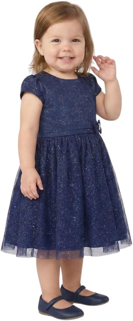 Vestido Infantil Azul Marinho com Glitter para Festas e Eventos