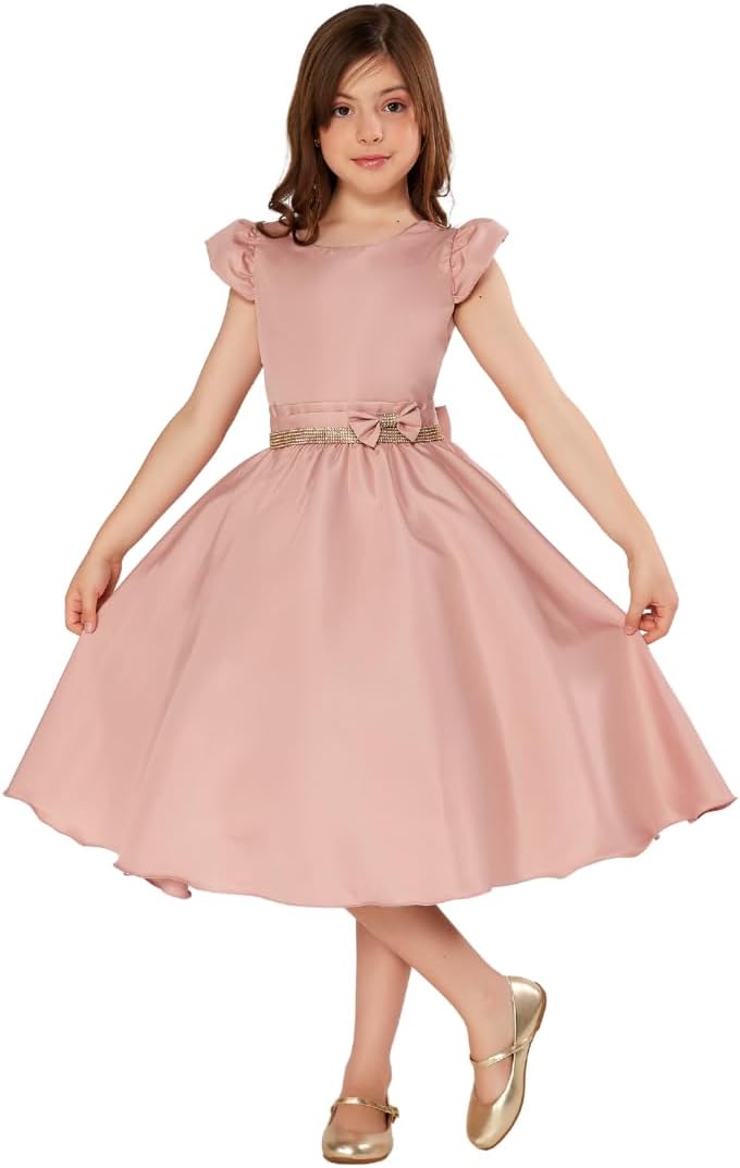 Vestido Infantil Festa e Casual Rose com Cinto de Brilho