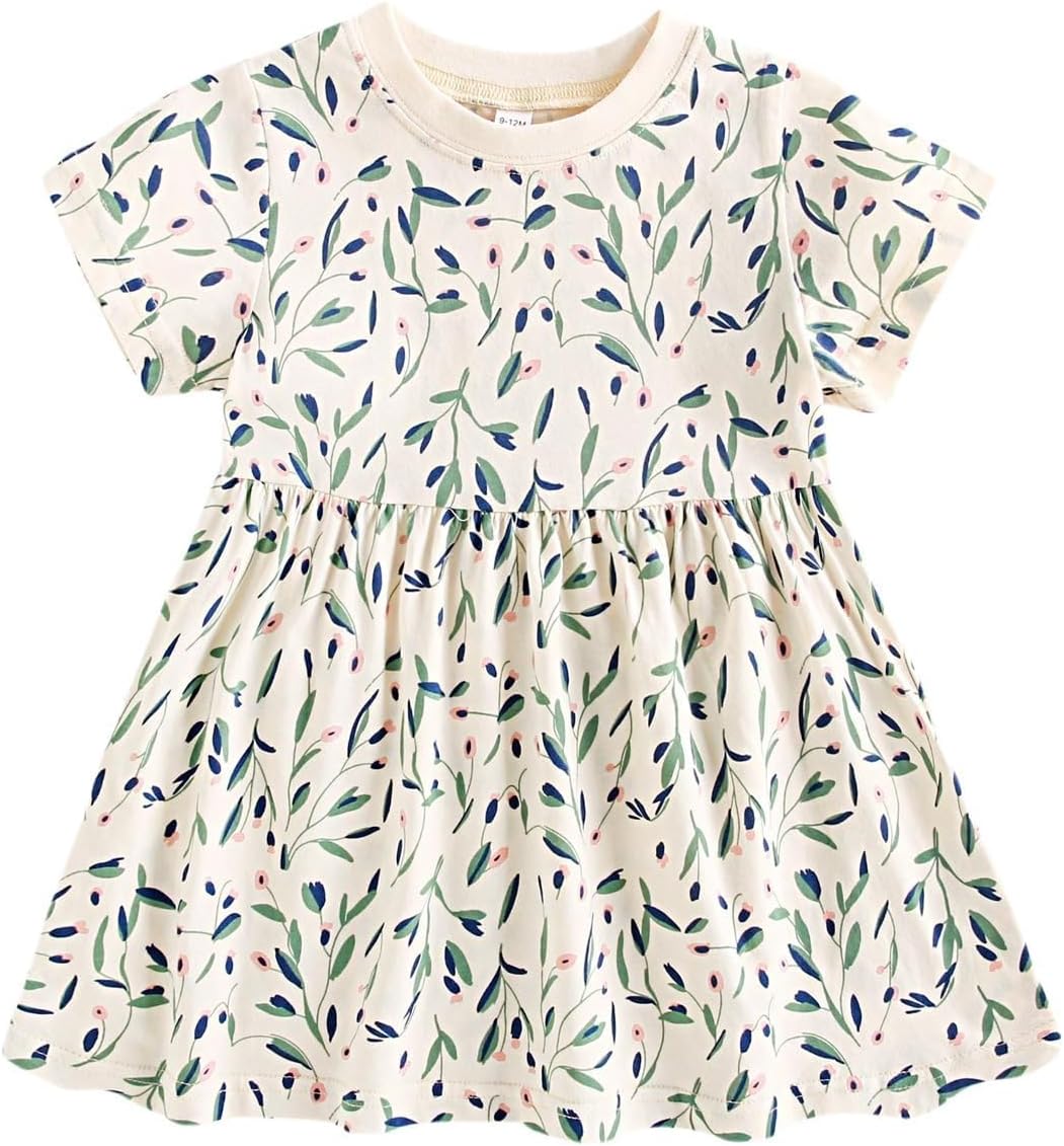 Vestido Infantil Floral Manga Curta em Algodão para o Verão