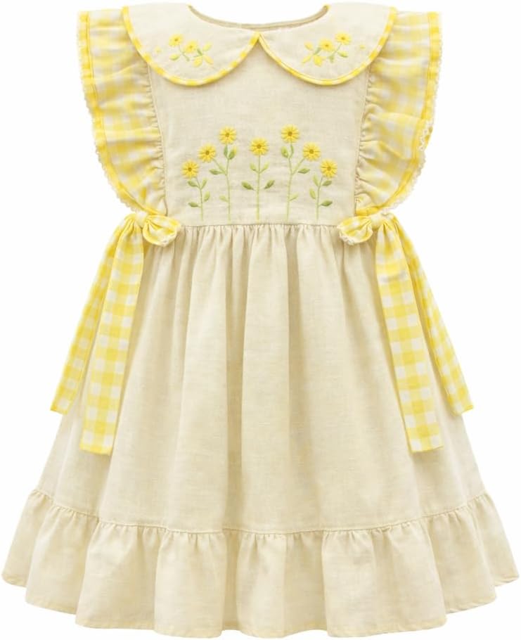 Vestido Infantil Luxo Bordado Floral Xadrez Modelo Julia