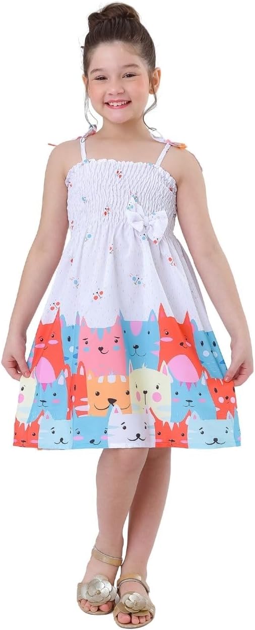 Vestido Infantil Menina Ciganinha com Estampa de Gatos