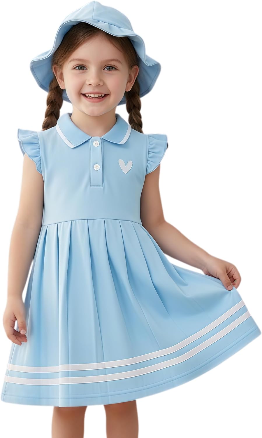 Vestido Infantil Plissado com Manga Esvoaçante e Gola Polo