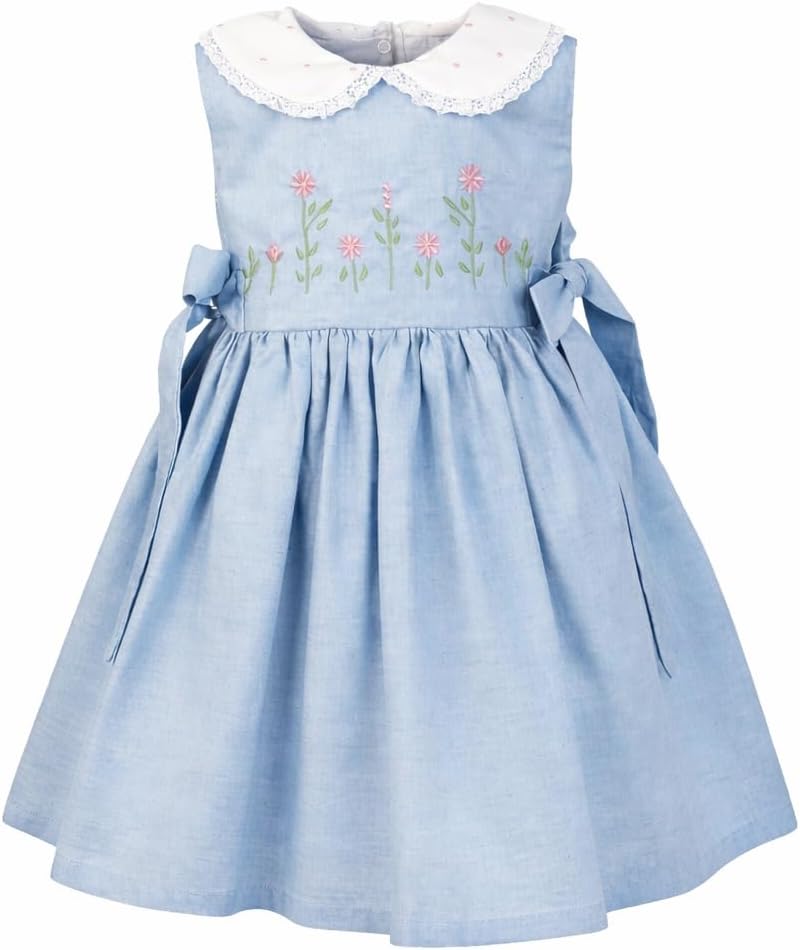 Vestido Infantil Romântico Vintage com Bordado Floral