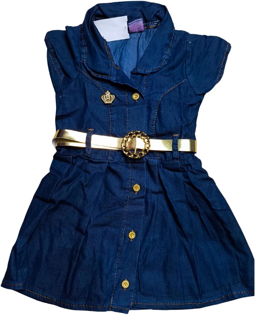 Vestido Jeans Infantil com Cinto Dourado (1 a 8 Anos)