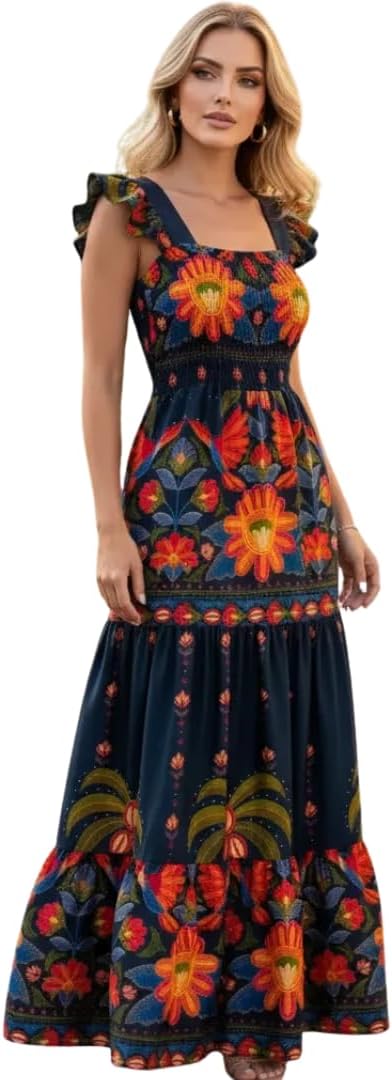 Vestido Longo Feminino com Alças Finas e Cintura em Lastex