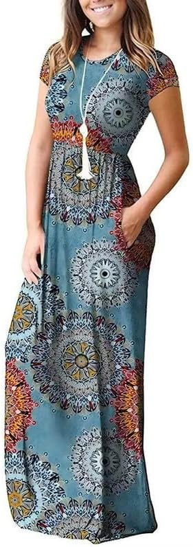 Vestido Longo Feminino com Manga Curta e Detalhe de Bigode