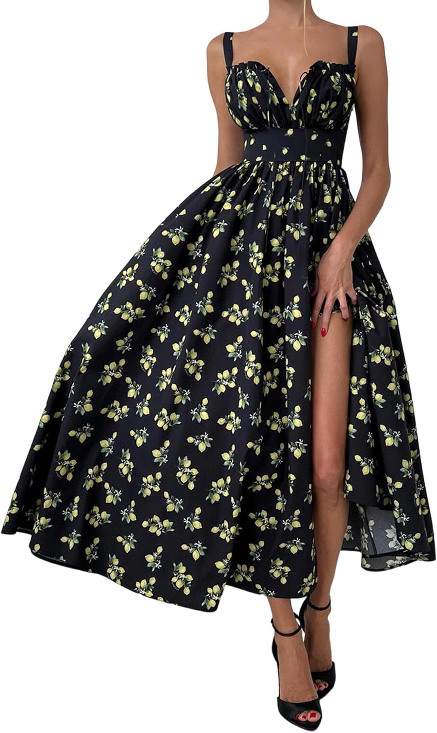 Vestido Maxi Feminino Estampado com Tiras para Verão