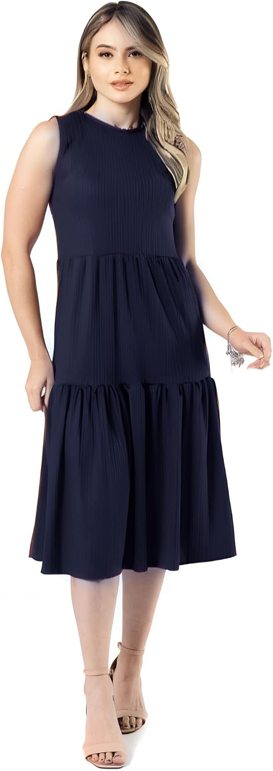 Vestido Midi em Malha Canelada com Babado: Versatilidade e Conforto