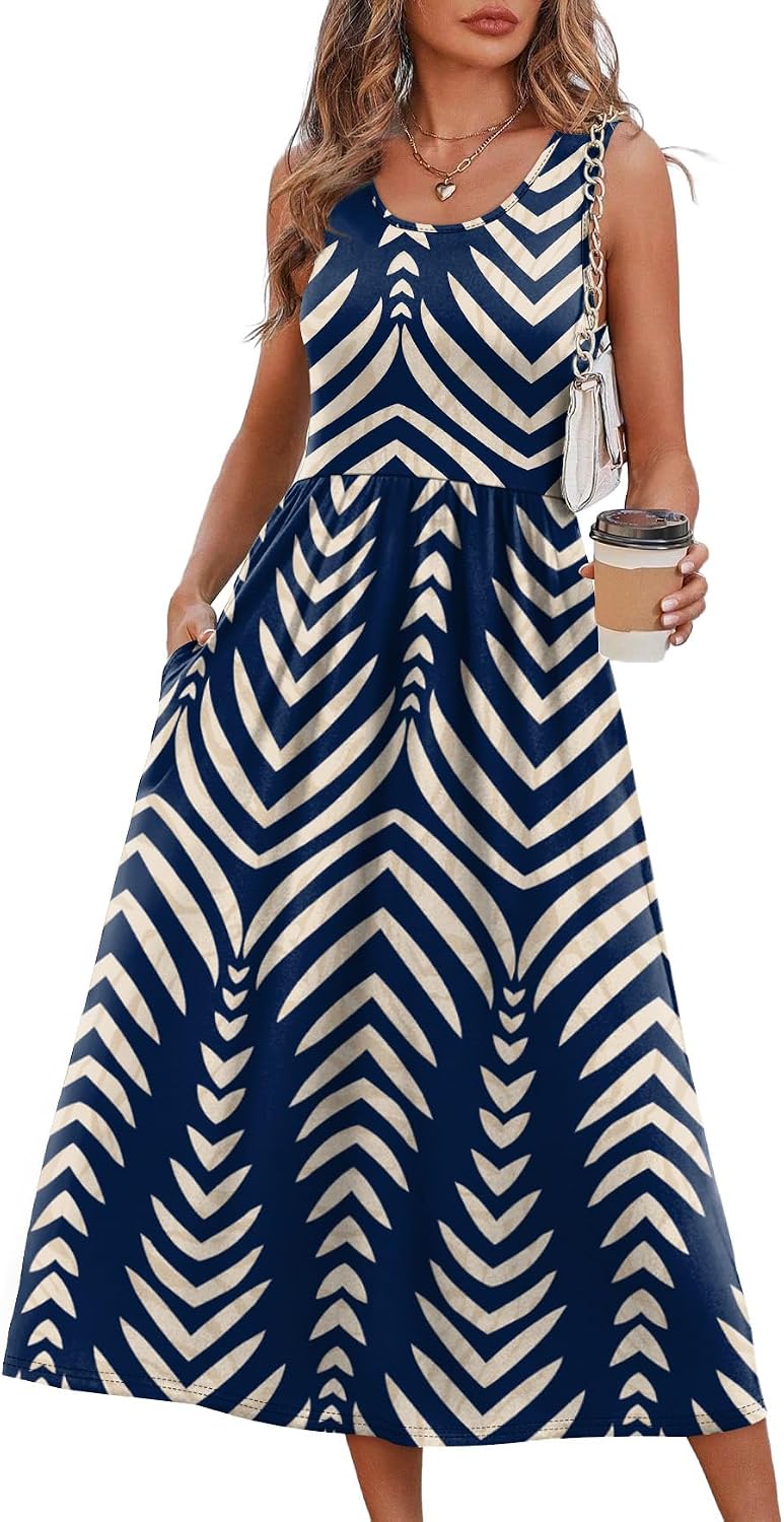 Vestido Midi Feminino Rodado com Bolsos para Verão e Praia