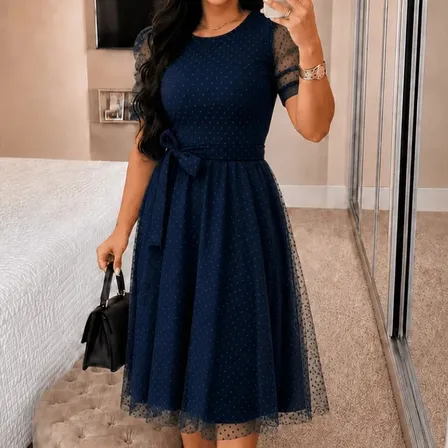 Vestido Moda Evangélica Godê Azul-marinho: Elegância e Conforto em Oferta