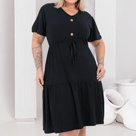 Vestido Plus Size Midi em Viscolycra com Botões