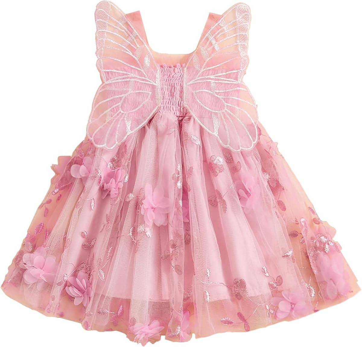 Vestido de Princesa com Asas de Borboleta e Tule para Festas