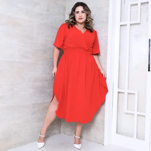 Vestido Transpassado Elastex Moda Plus Size Midi