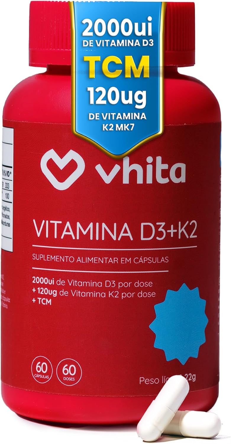 Vhita Vitamina D3 + K2 com TCM: Suporte para Ossos e Imunidade